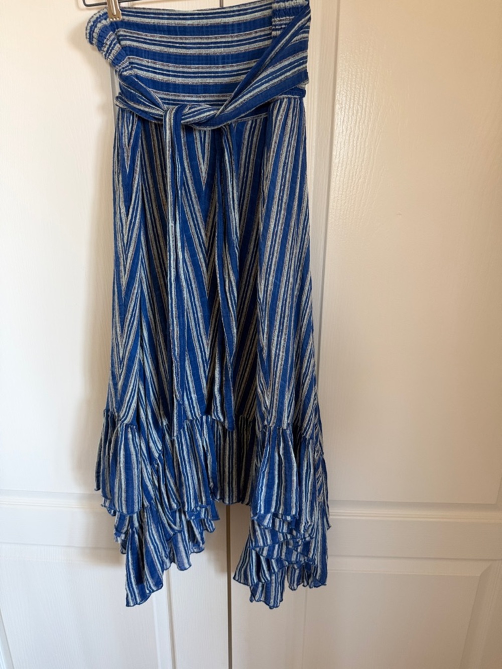 Striped Blue High-Low Tie-Waist Maxi Skirt